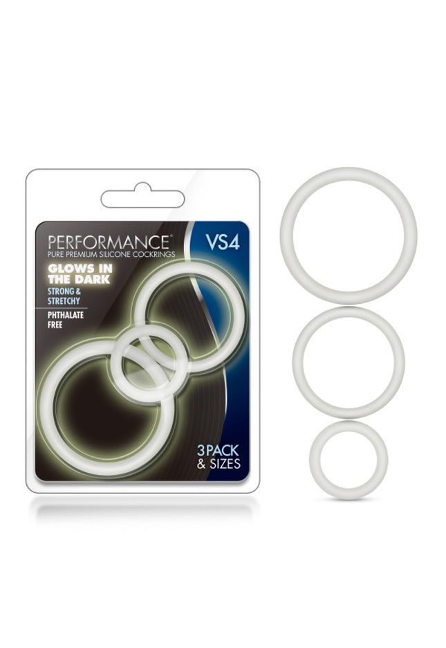 Performance VS4 Pure Premium Silicone Cockrings - Glow In The Dark Cock Rings - Set of 3 Sizes