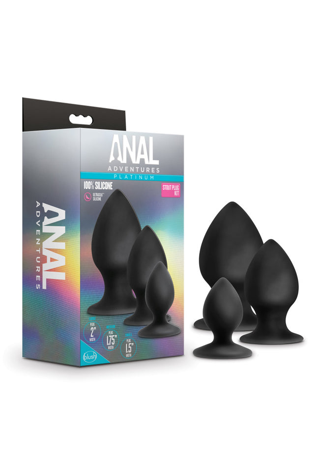 Anal Adventures Platinum Anal Stout Plug Kit - Black Butt Plugs - Set of 3 Sizes