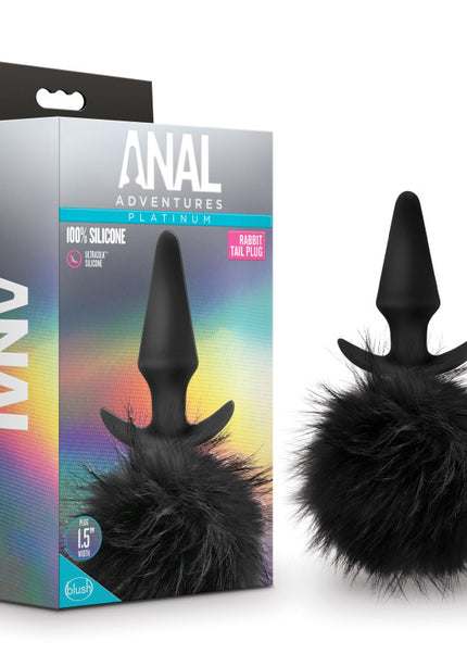 Anal Adventures Platinum Rabbit Tail Plug - Black 10 cm Butt Plug with Bunny Tail
