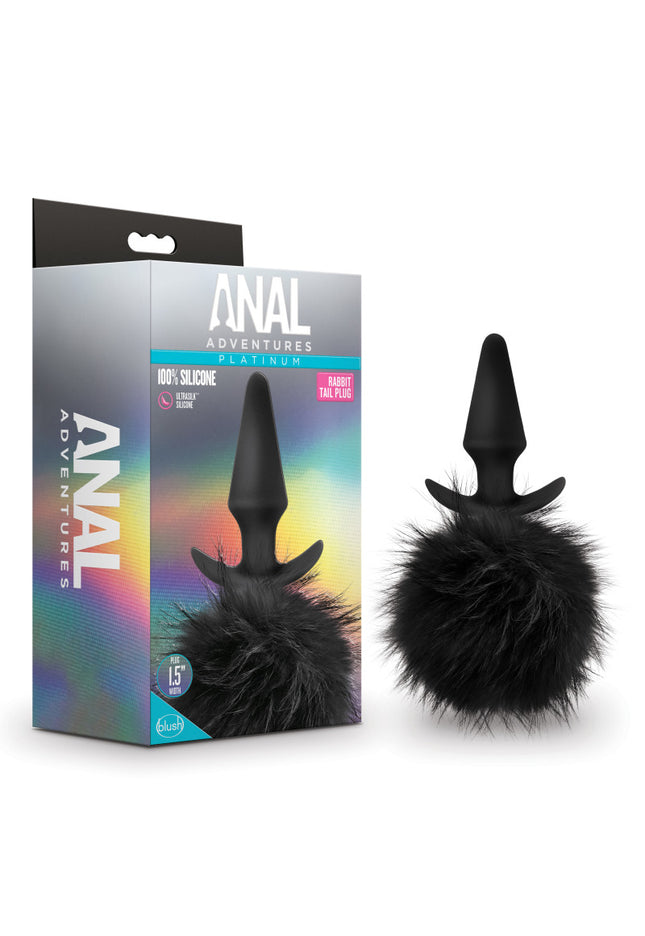 Anal Adventures Platinum Rabbit Tail Plug - Black 10 cm Butt Plug with Bunny Tail