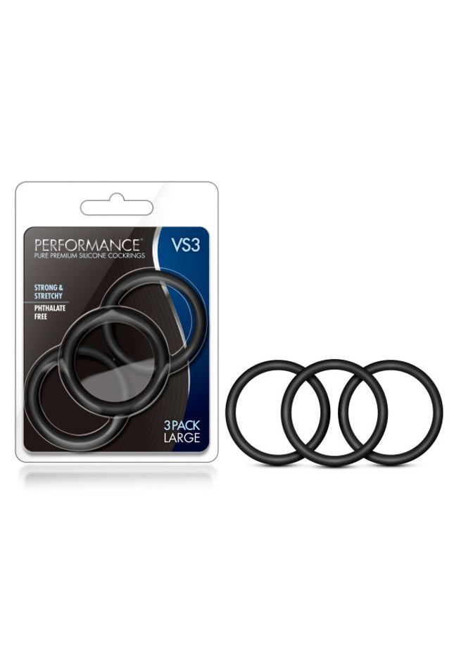 Performance VS3 Pure Premium Silicone Cockrings - Black Large Cock Rings - Set of 3