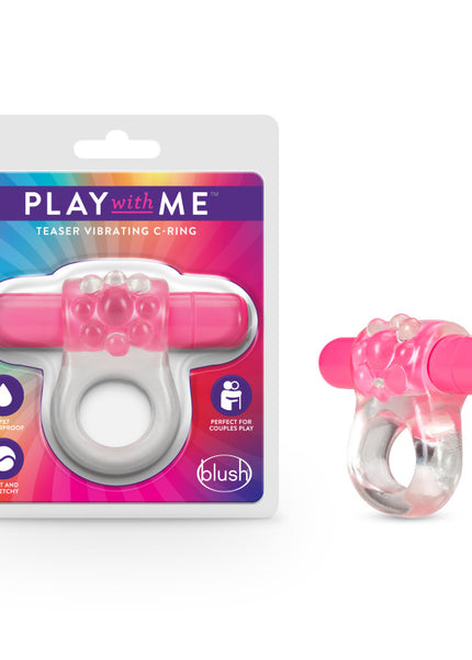 Play With Me Teaser Vibrating C-Ring - Clear/Pink Vibrating Cock Ring