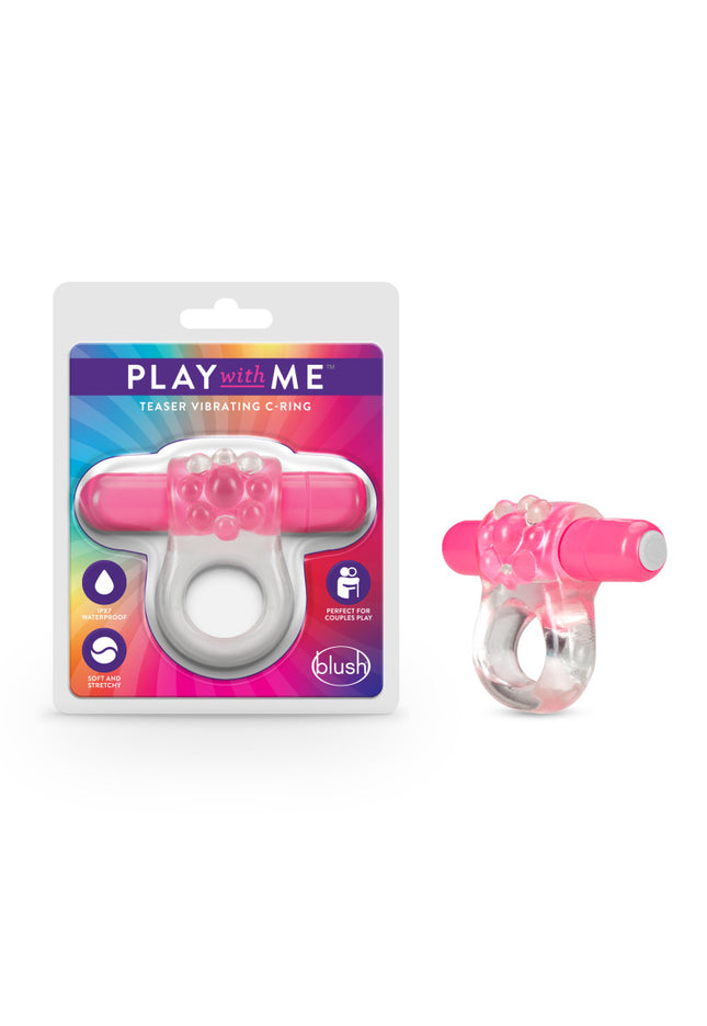 Play With Me Teaser Vibrating C-Ring - Clear/Pink Vibrating Cock Ring