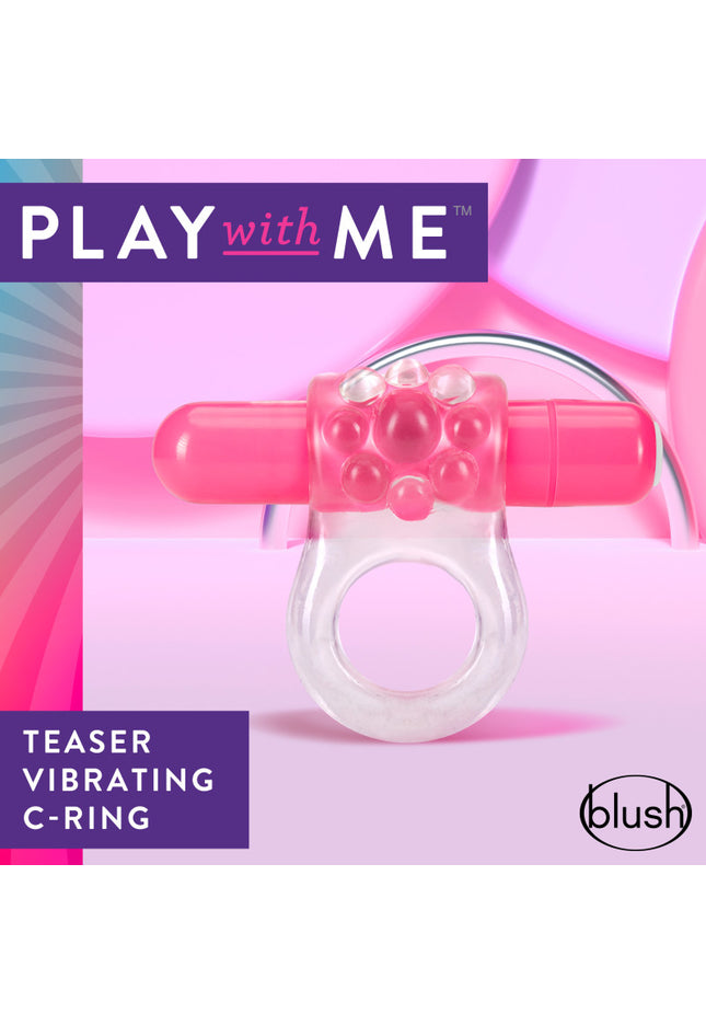 Play With Me Teaser Vibrating C-Ring - Clear/Pink Vibrating Cock Ring