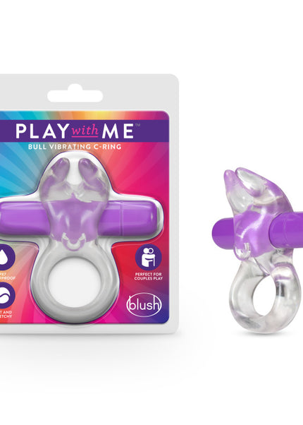 Play With Me Bull Vibrating C-Ring - Clear/Purple Vibrating Cock Ring
