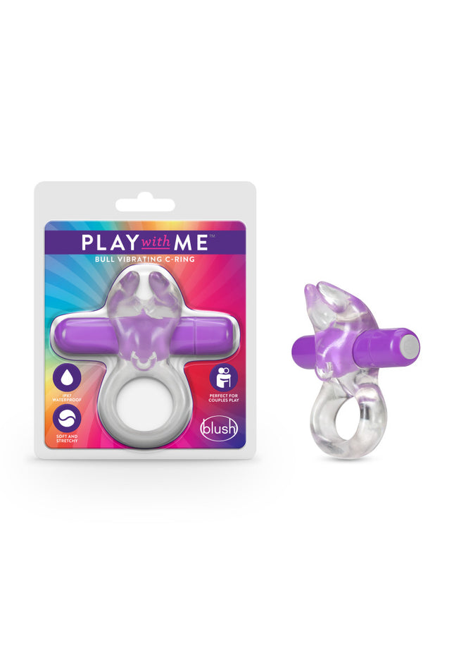 Play With Me Bull Vibrating C-Ring - Clear/Purple Vibrating Cock Ring