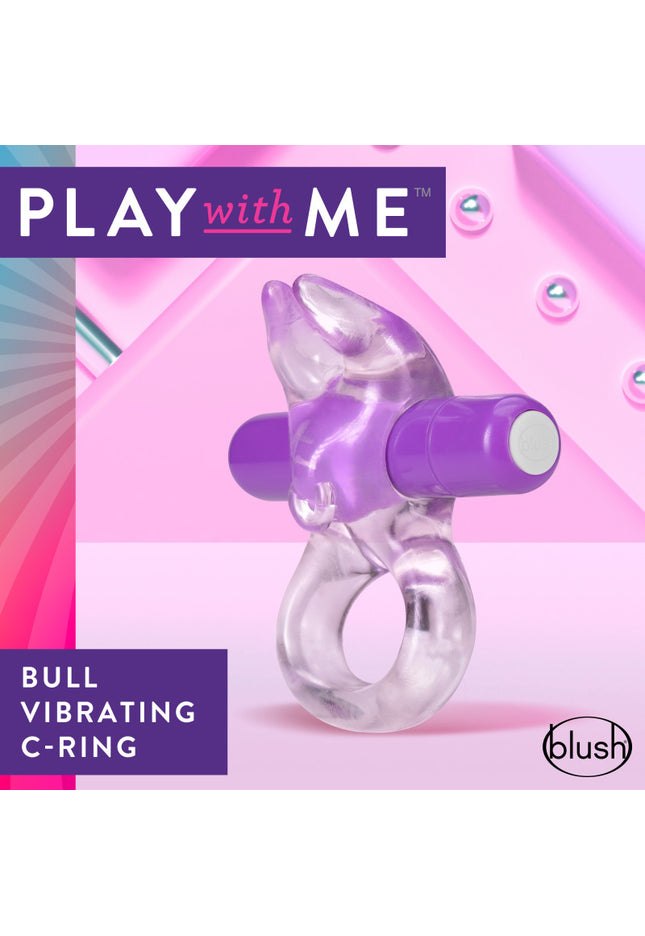Play With Me Bull Vibrating C-Ring - Clear/Purple Vibrating Cock Ring