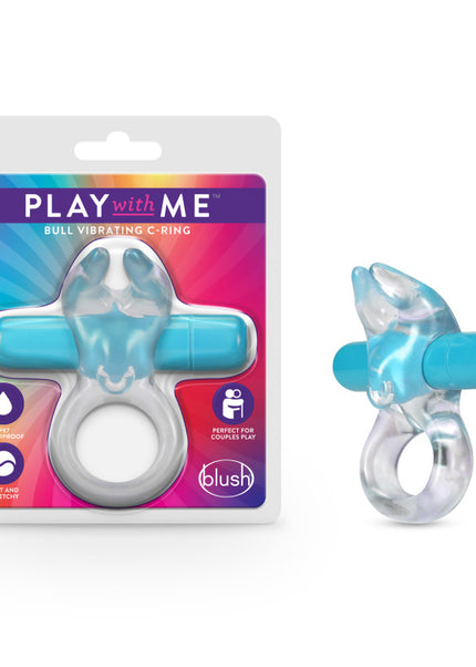 Play With Me Bull Vibrating C-Ring - Clear/Blue Vibrating Cock Ring