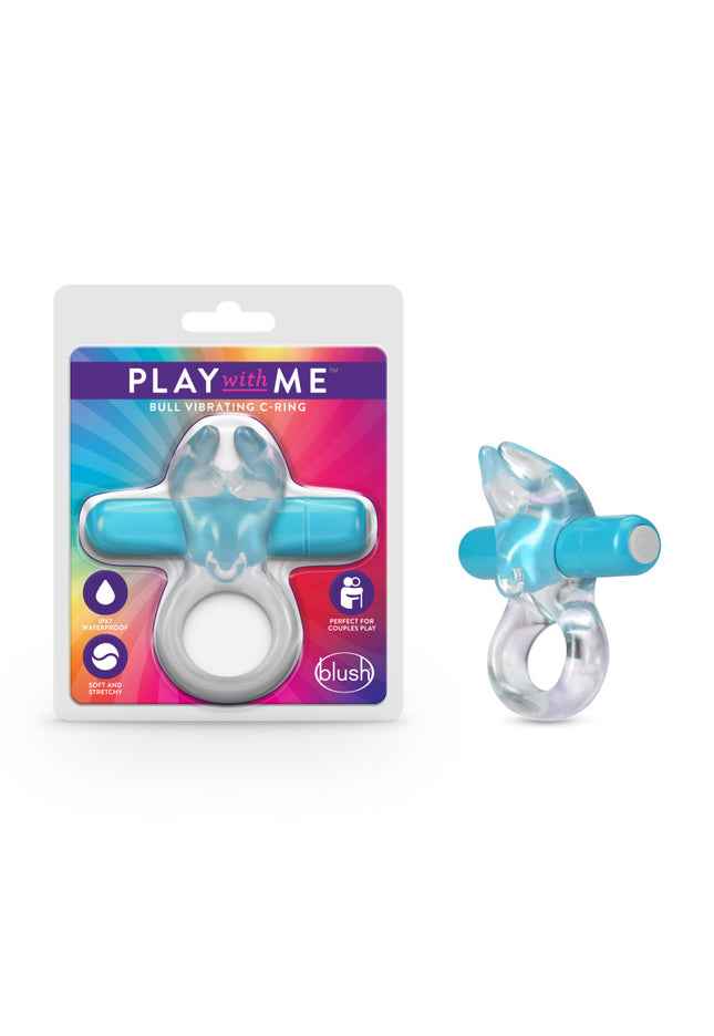 Play With Me Bull Vibrating C-Ring - Clear/Blue Vibrating Cock Ring