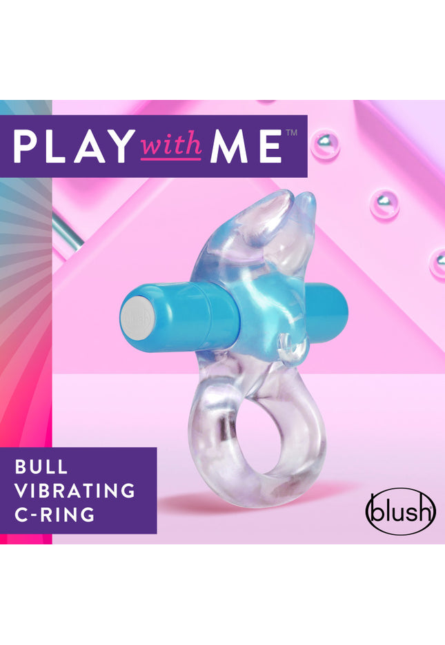 Play With Me Bull Vibrating C-Ring - Clear/Blue Vibrating Cock Ring