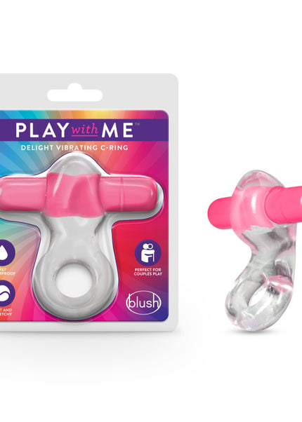 Play With Me Delight Vibrating C-Ring - Clear/Pink Vibrating Cock Ring
