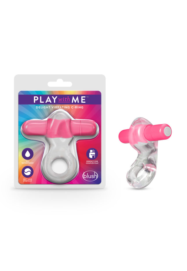 Play With Me Delight Vibrating C-Ring - Clear/Pink Vibrating Cock Ring