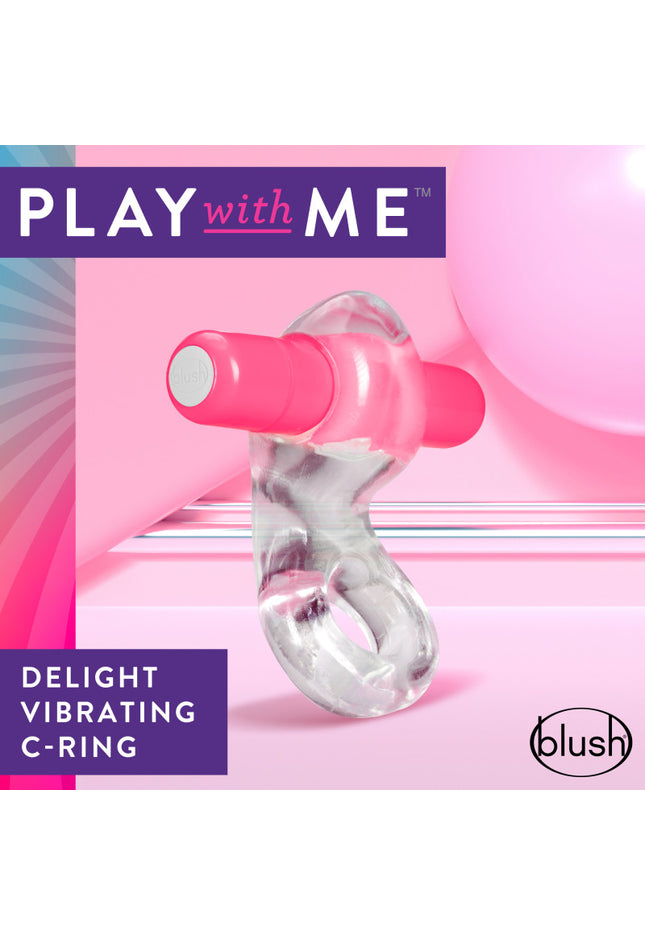 Play With Me Delight Vibrating C-Ring - Clear/Pink Vibrating Cock Ring