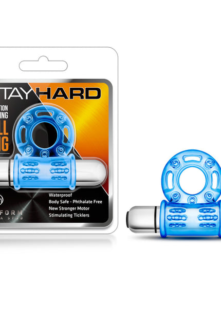 Stay Hard 10-Function Vibrating Bull Ring - Blue Vibrating Cock Ring