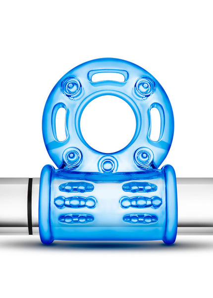 Stay Hard 10-Function Vibrating Bull Ring - Blue Vibrating Cock Ring