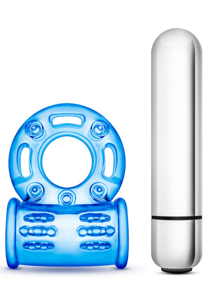 Stay Hard 10-Function Vibrating Bull Ring - Blue Vibrating Cock Ring