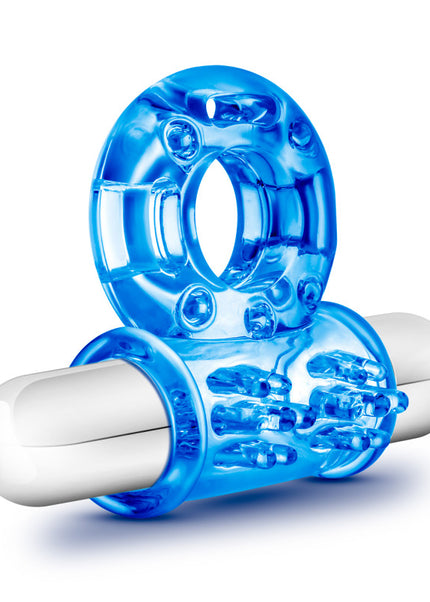 Stay Hard 10-Function Vibrating Bull Ring - Blue Vibrating Cock Ring