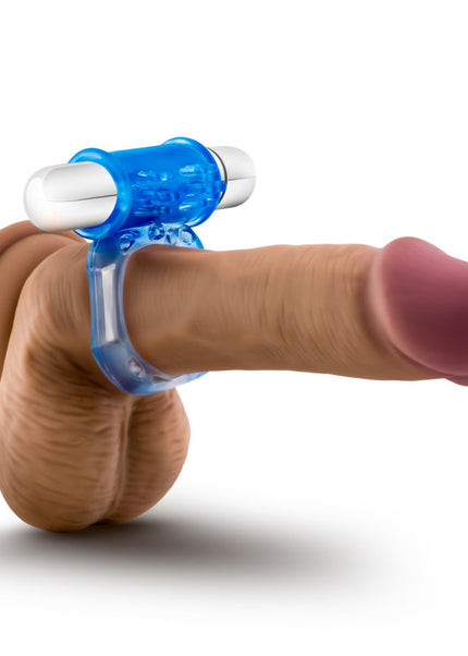 Stay Hard 10-Function Vibrating Bull Ring - Blue Vibrating Cock Ring