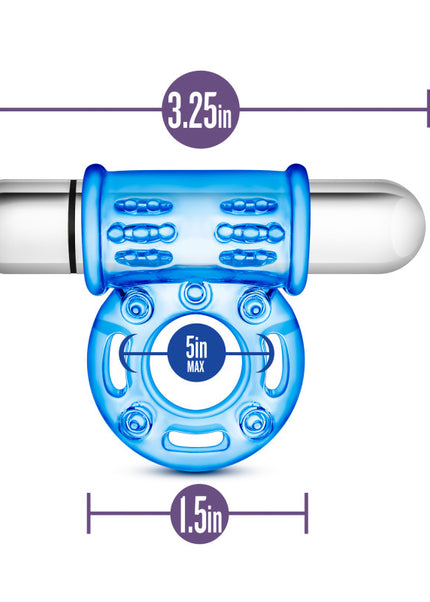 Stay Hard 10-Function Vibrating Bull Ring - Blue Vibrating Cock Ring