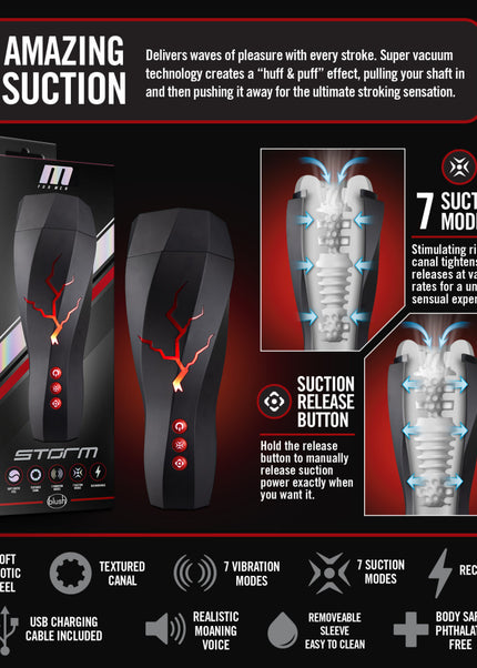 M For Men - Storm - USB Rechargeable Milking & Vibrating Auto Stroker