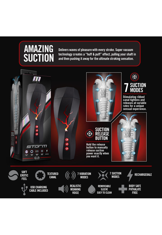 M For Men - Storm - USB Rechargeable Milking & Vibrating Auto Stroker