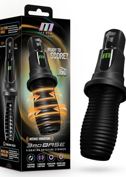 M For Men - 3rd Base - Black USB Rechargeable Vibrating & Rotating Auto Stroker