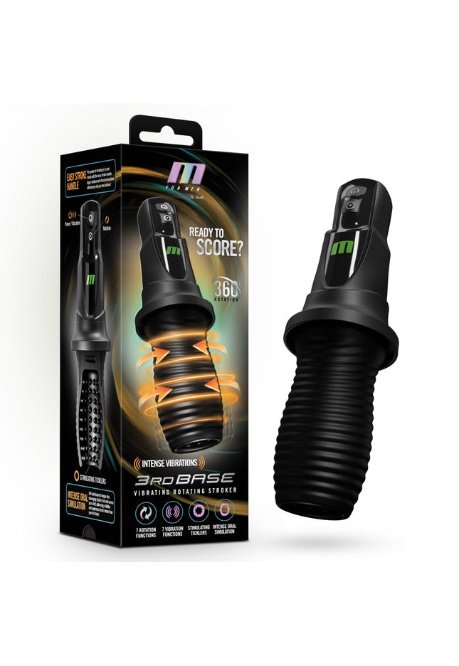 M For Men - 3rd Base - Black USB Rechargeable Vibrating & Rotating Auto Stroker