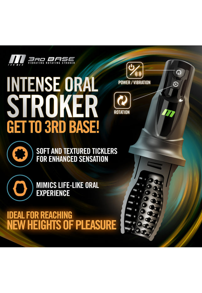 M For Men - 3rd Base - Black USB Rechargeable Vibrating & Rotating Auto Stroker