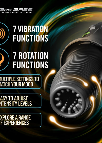 M For Men - 3rd Base - Black USB Rechargeable Vibrating & Rotating Auto Stroker