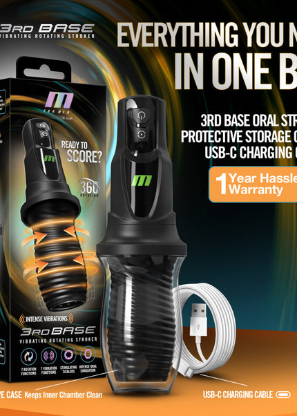 M For Men - 3rd Base - Black USB Rechargeable Vibrating & Rotating Auto Stroker