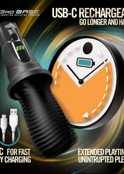 M For Men - 3rd Base - Black USB Rechargeable Vibrating & Rotating Auto Stroker