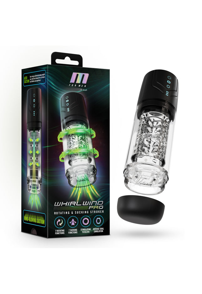 M For Men - Whirlwind Pro - Clear USB Rechargeable Rotating & Sucking Auto Stroker
