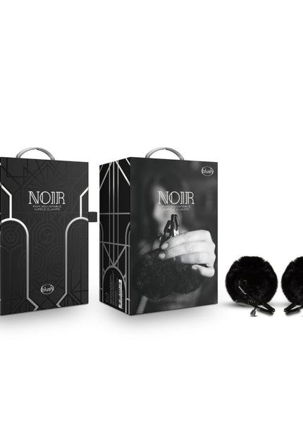 Noir Pom Adjustable Nipple Clamps - Black Furry Nipple Clamps