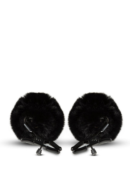Noir Pom Adjustable Nipple Clamps - Black Furry Nipple Clamps