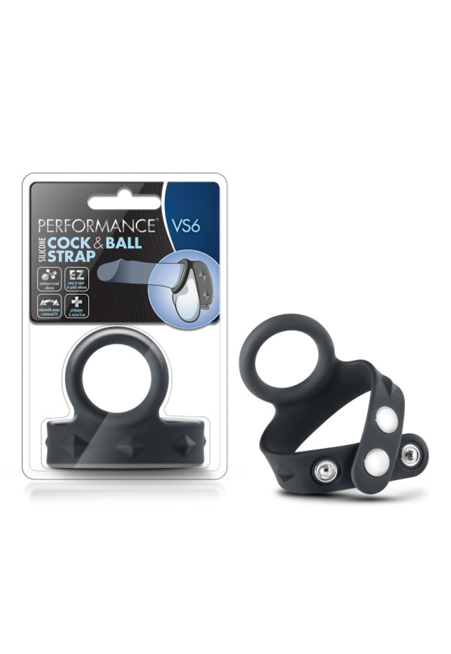 Performance VS6 Silicone Cock & Ball Strap - Black Cock Ring with Adjustable Ball Strap