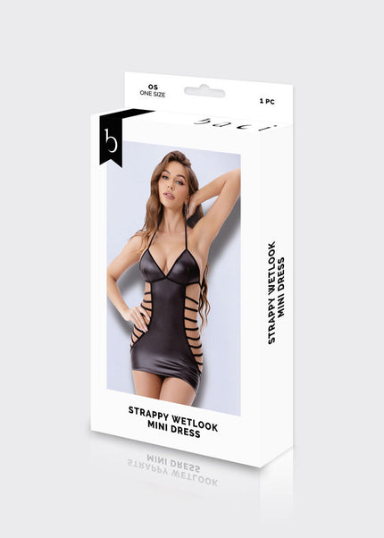 BACI WL Strappy Wetlook Mini Dress - Black - One Size