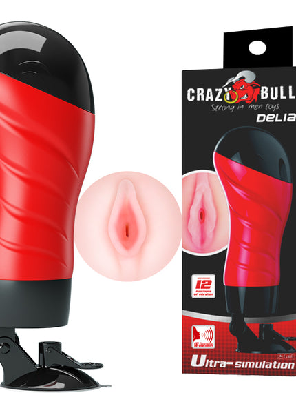 CRAZY BULL DELIA Vibrating Stroker - Flesh Vibrating Vagina Stroker with Suction Base