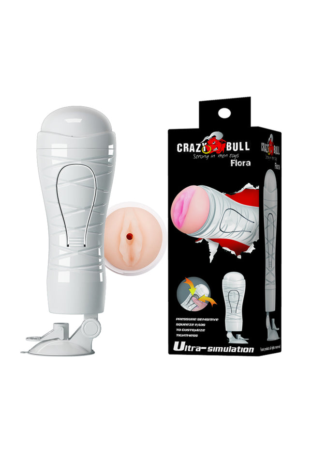 CRAZY BULL Flora Stroker - Flesh Squeezable Vagina Stroker with Suction Base