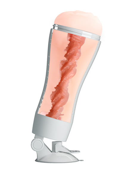 CRAZY BULL FLORA Vibrating Stroker - Flesh USB Rechargeable Vibrating Squeezeable Vagina Stroker with Suction Base