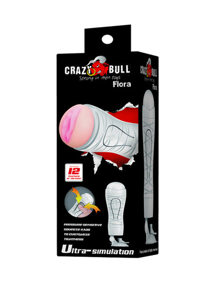 CRAZY BULL FLORA Vibrating Stroker - Flesh USB Rechargeable Vibrating Squeezeable Vagina Stroker with Suction Base