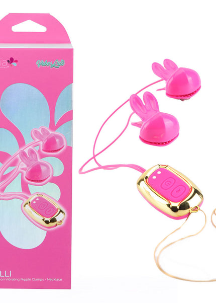 Maia MOLLI - Pink - Pink USB Rechargeable Vibrating Nipple Clamps & Necklace