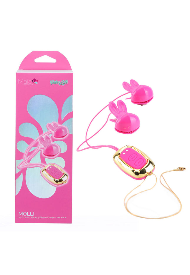 Maia MOLLI - Pink - Pink USB Rechargeable Vibrating Nipple Clamps & Necklace