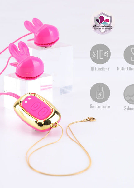 Maia MOLLI - Pink - Pink USB Rechargeable Vibrating Nipple Clamps & Necklace