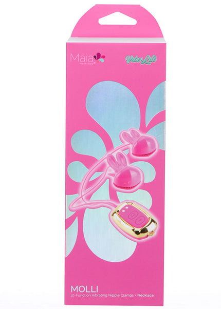 Maia MOLLI - Pink - Pink USB Rechargeable Vibrating Nipple Clamps & Necklace