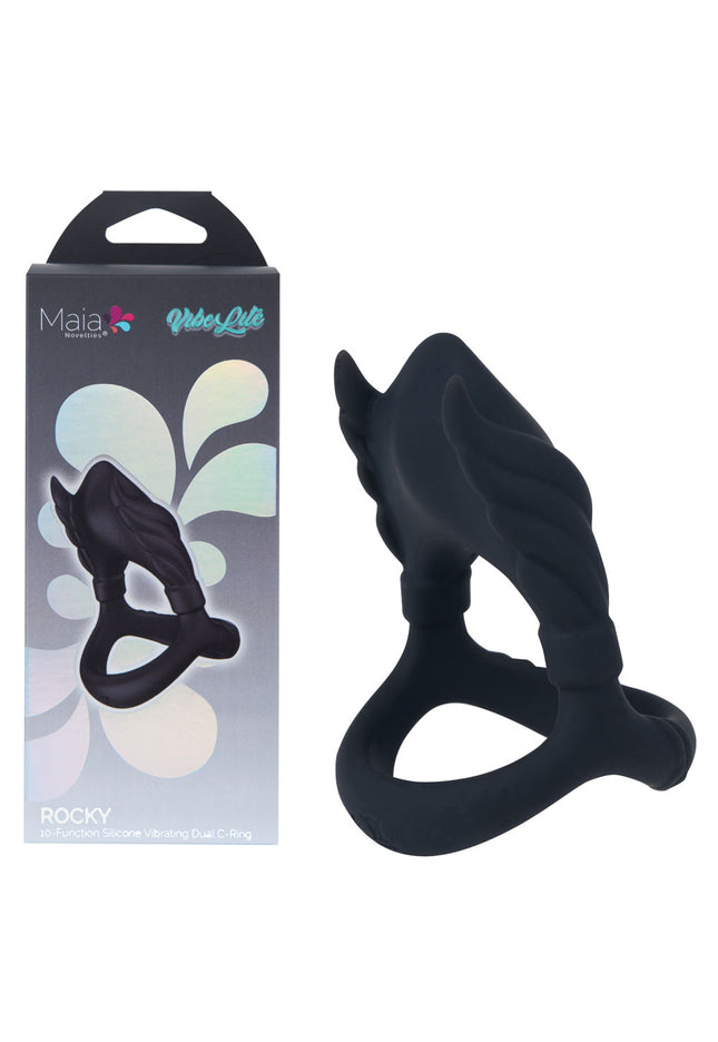 Maia ROCKY - Black - Black USB Rechargeable Vibrating Cock & Balls Ring