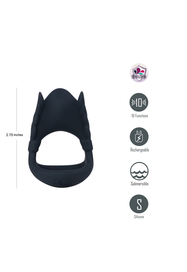 Maia ROCKY - Black - Black USB Rechargeable Vibrating Cock & Balls Ring