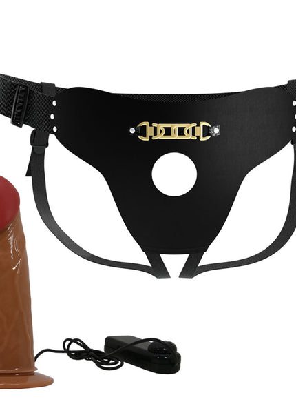 Party Up NELSON Vibrating Strap-On - Brown 17.5 cm Vibrating Hollow Strap-On