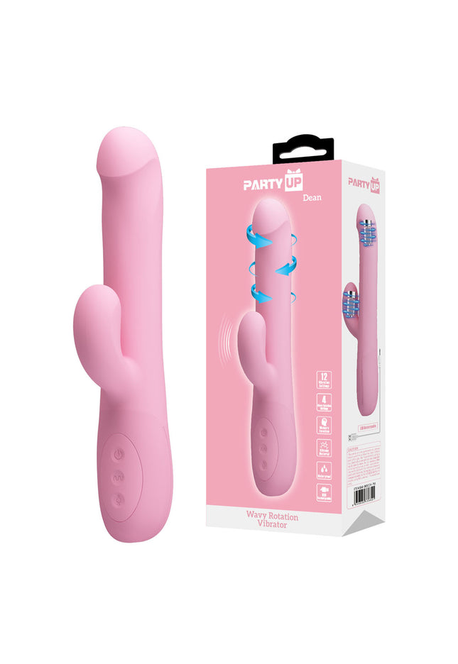 Party Up DEAN Wavy Rotation Vibe - Pink - Pink 23.8 cm USB Rechargeable Rotating Rabbit Vibrator