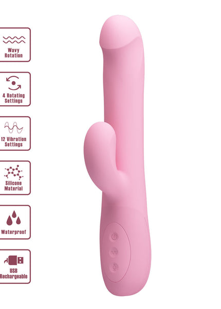 Party Up DEAN Wavy Rotation Vibe - Pink - Pink 23.8 cm USB Rechargeable Rotating Rabbit Vibrator