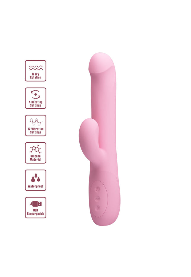 Party Up DEAN Wavy Rotation Vibe - Pink - Pink 23.8 cm USB Rechargeable Rotating Rabbit Vibrator